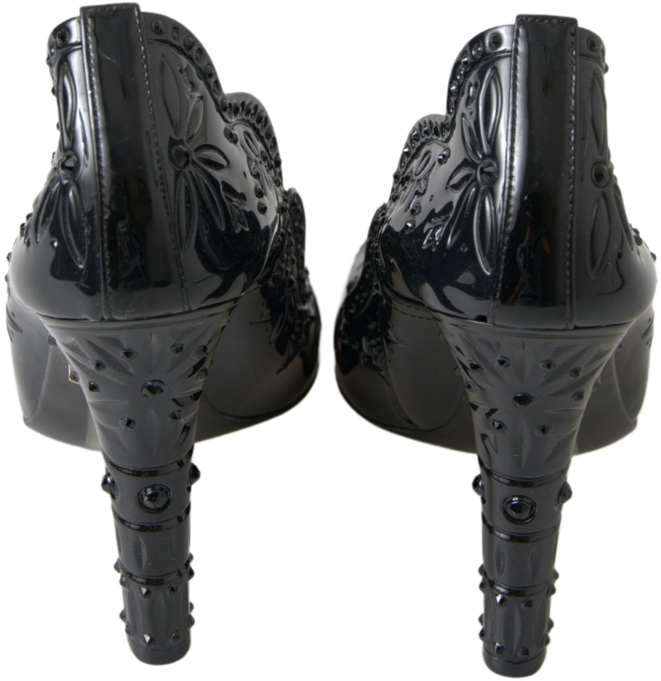 Dolce & Gabbana Black CINDERELLA Floral Crystal Heels Shoes
