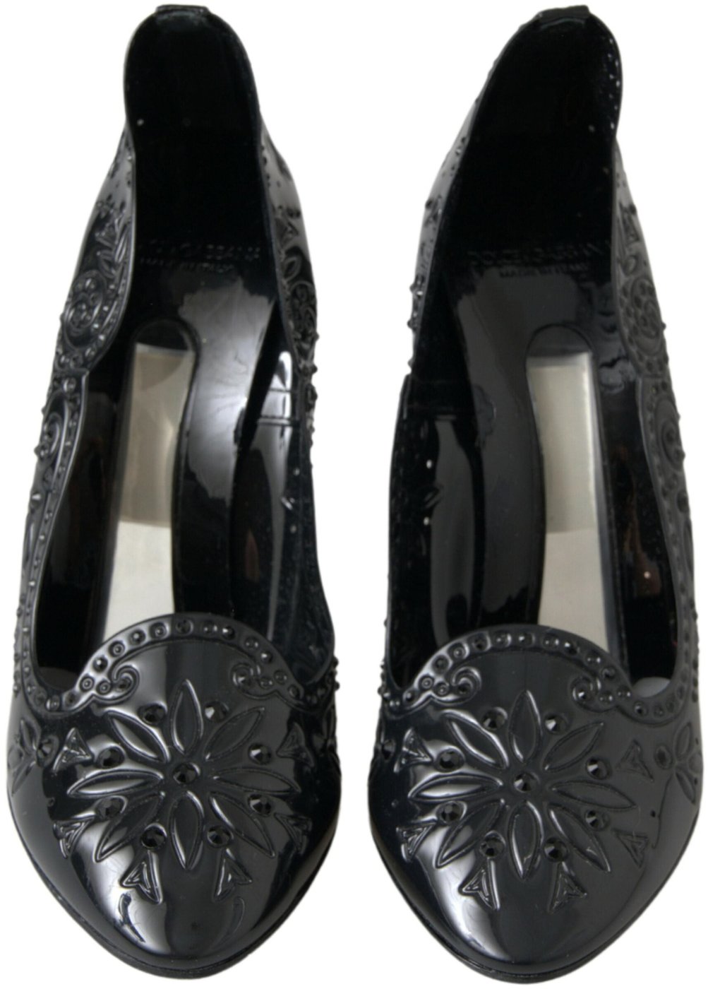 Dolce & Gabbana Black CINDERELLA Floral Crystal Heels Shoes
