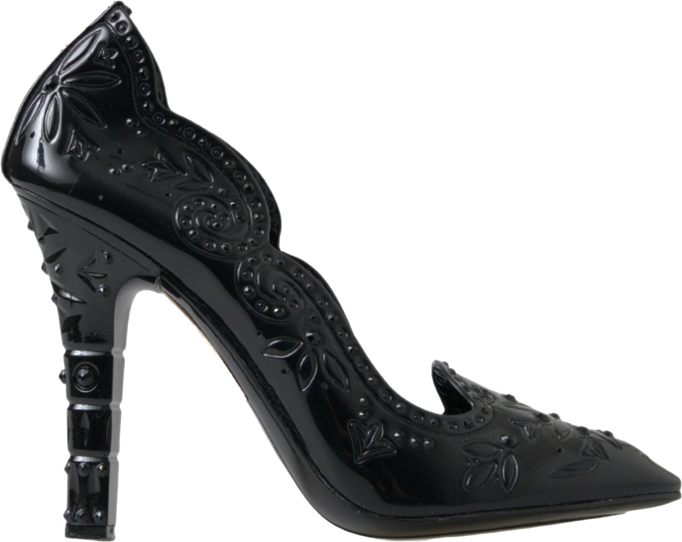 Dolce & Gabbana Black CINDERELLA Floral Crystal Heels Shoes