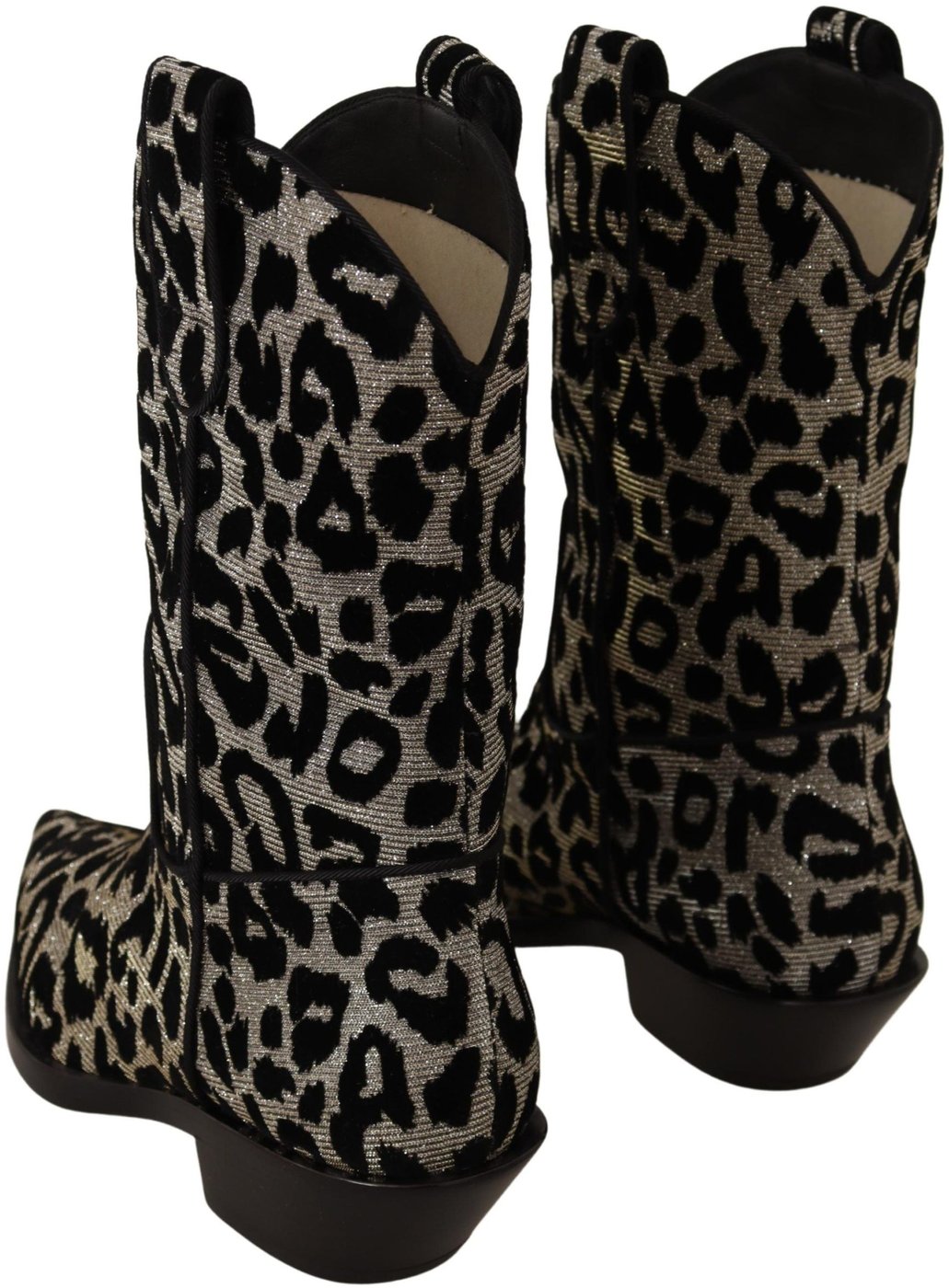 Dolce & Gabbana Gray Black Leopard Cowboy Boots Shoes