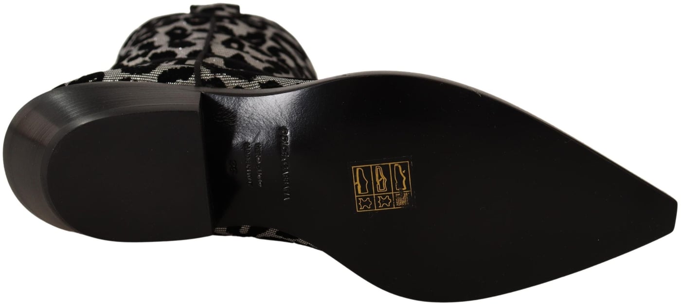 Dolce & Gabbana Gray Black Leopard Cowboy Boots Shoes