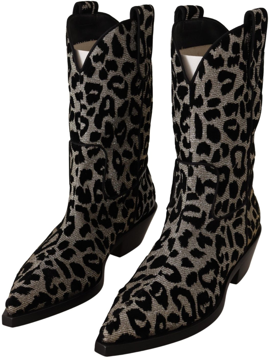 Dolce & Gabbana Gray Black Leopard Cowboy Boots Shoes