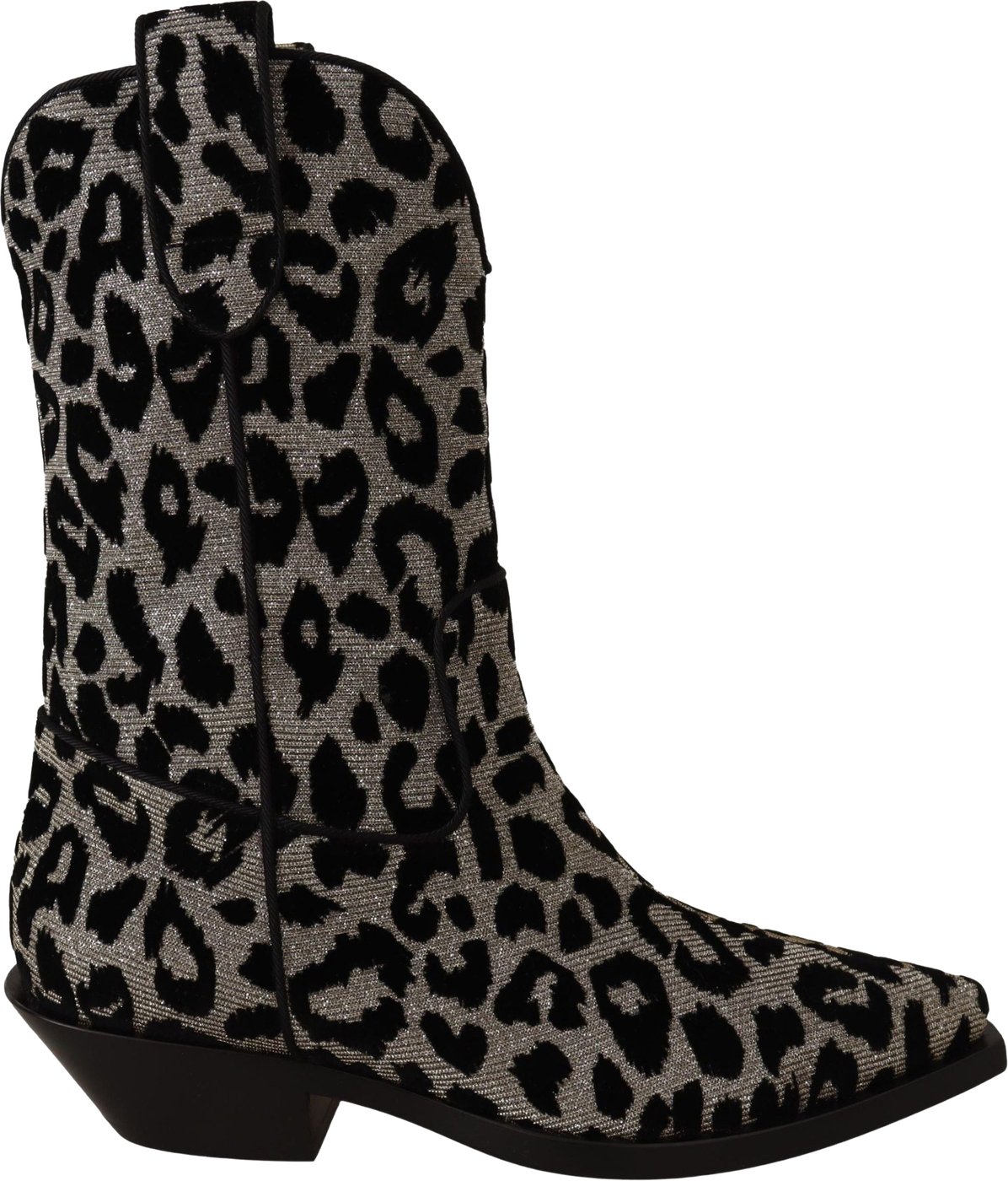 Dolce & Gabbana Gray Black Leopard Cowboy Boots Shoes