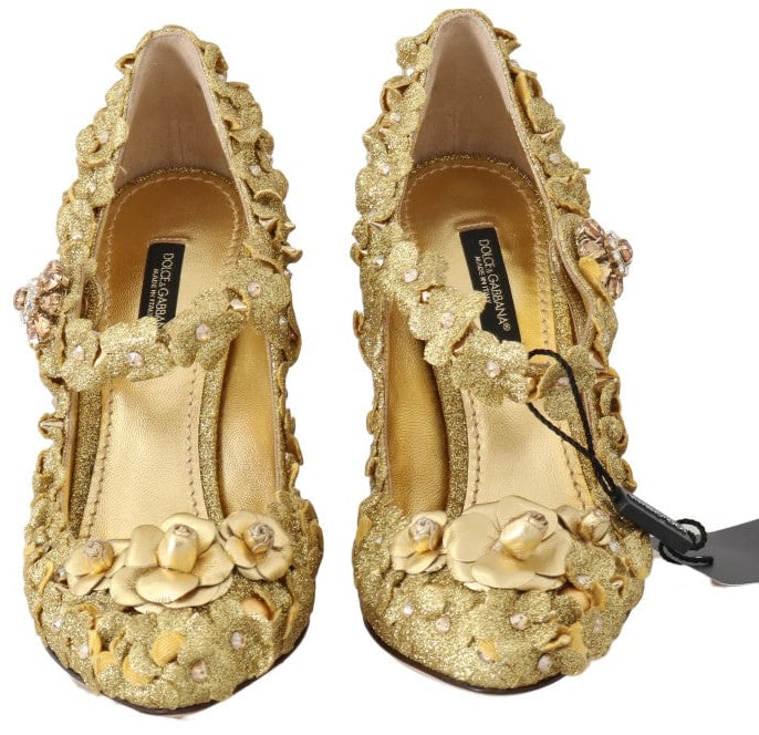 Dolce & Gabbana Gold Floral Crystal Mary Janes Pumps