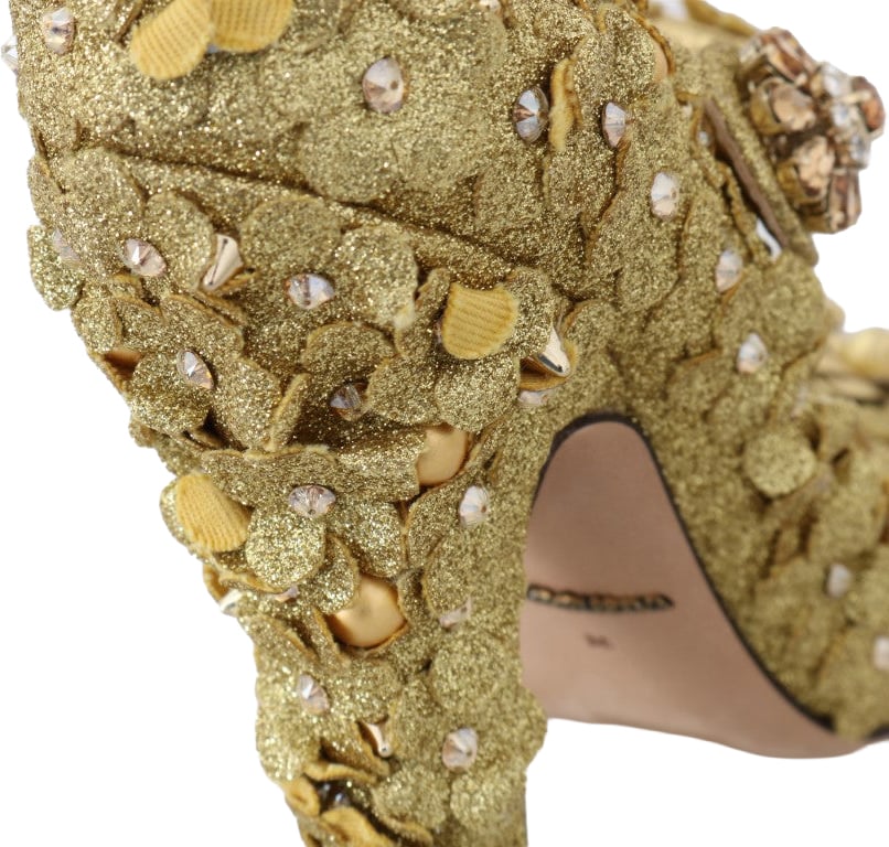 Dolce & Gabbana Gold Floral Crystal Mary Janes Pumps