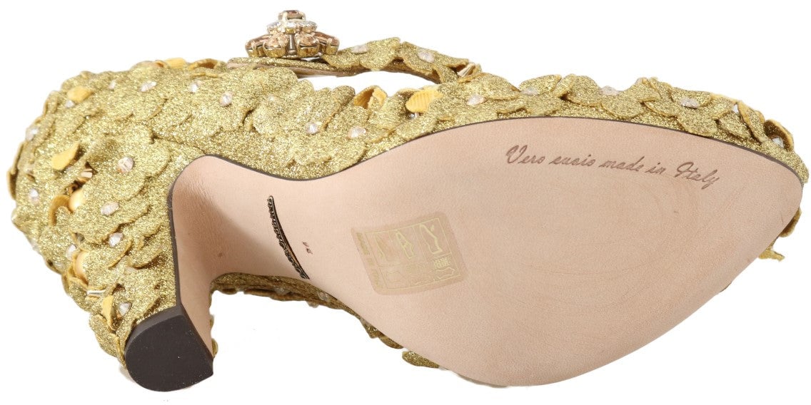 Dolce & Gabbana Gold Floral Crystal Mary Janes Pumps