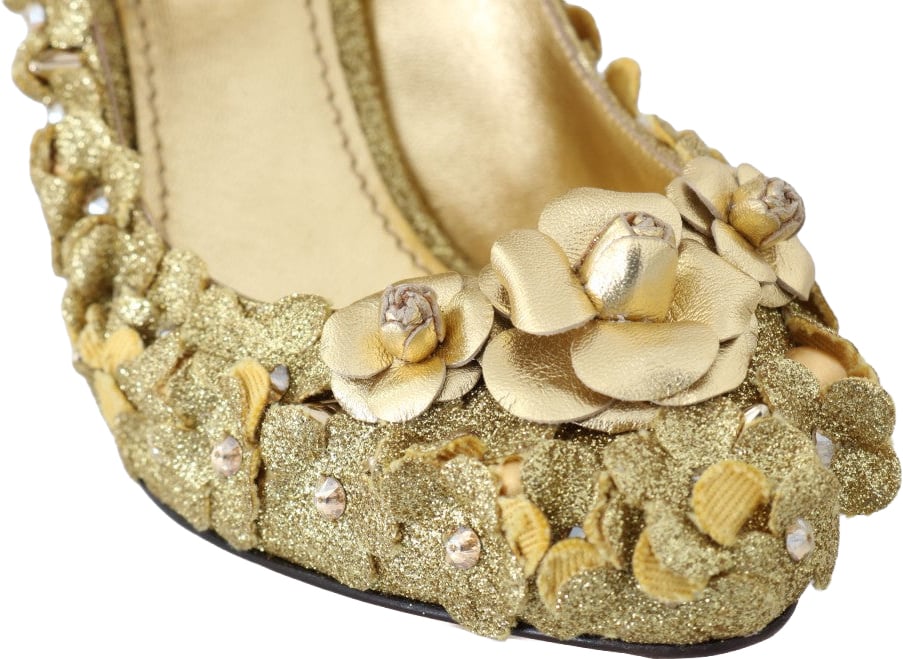 Dolce & Gabbana Gold Floral Crystal Mary Janes Pumps