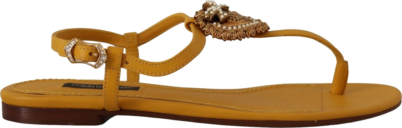 Dolce & Gabbana Mustard Leather Devotion Flats Sandals Shoes