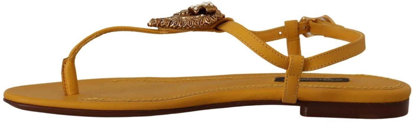 Dolce & Gabbana Mustard Leather Devotion Flats Sandals Shoes