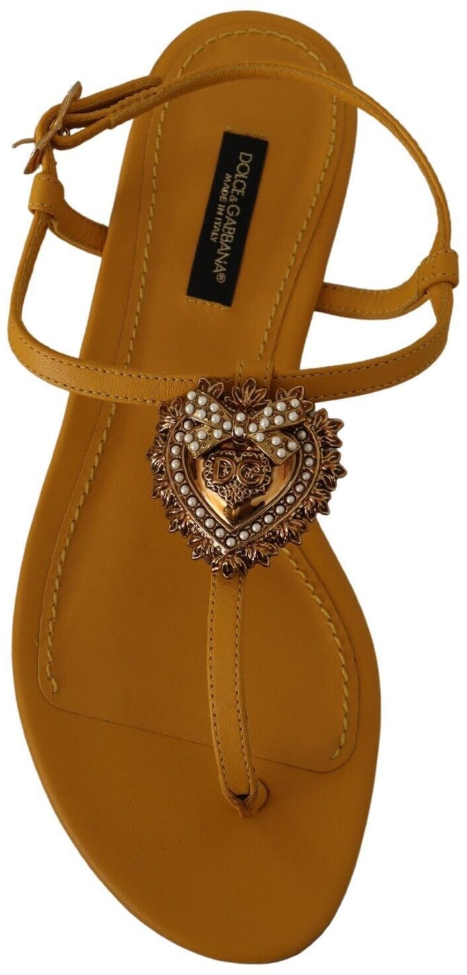 Dolce & Gabbana Mustard Leather Devotion Flats Sandals Shoes