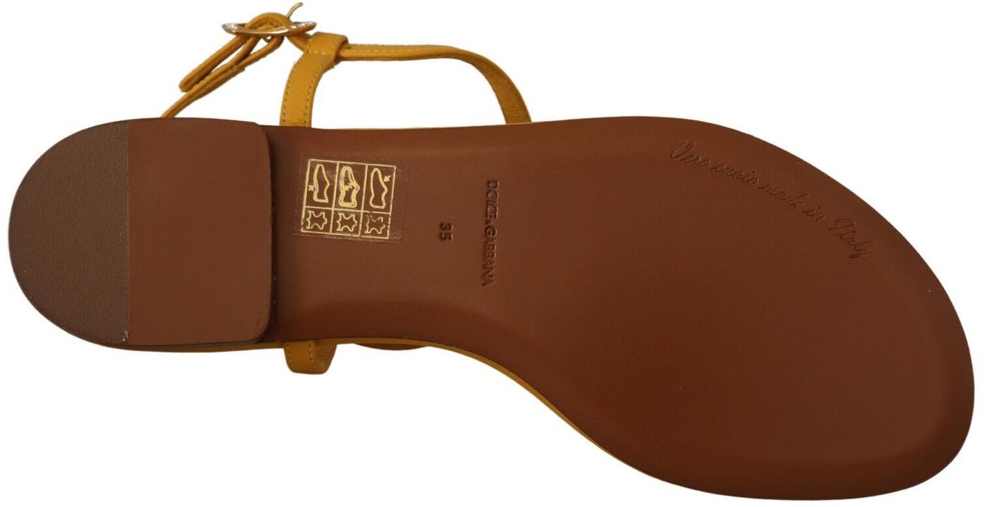 Dolce & Gabbana Mustard Leather Devotion Flats Sandals Shoes
