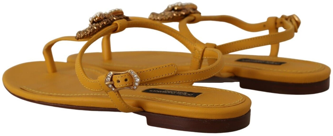 Dolce & Gabbana Mustard Leather Devotion Flats Sandals Shoes
