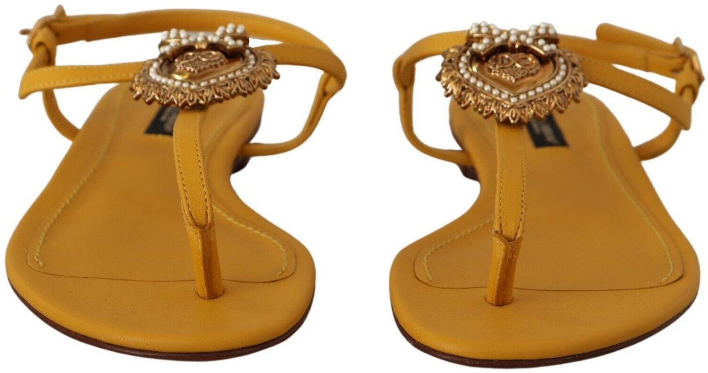 Dolce & Gabbana Mustard Leather Devotion Flats Sandals Shoes