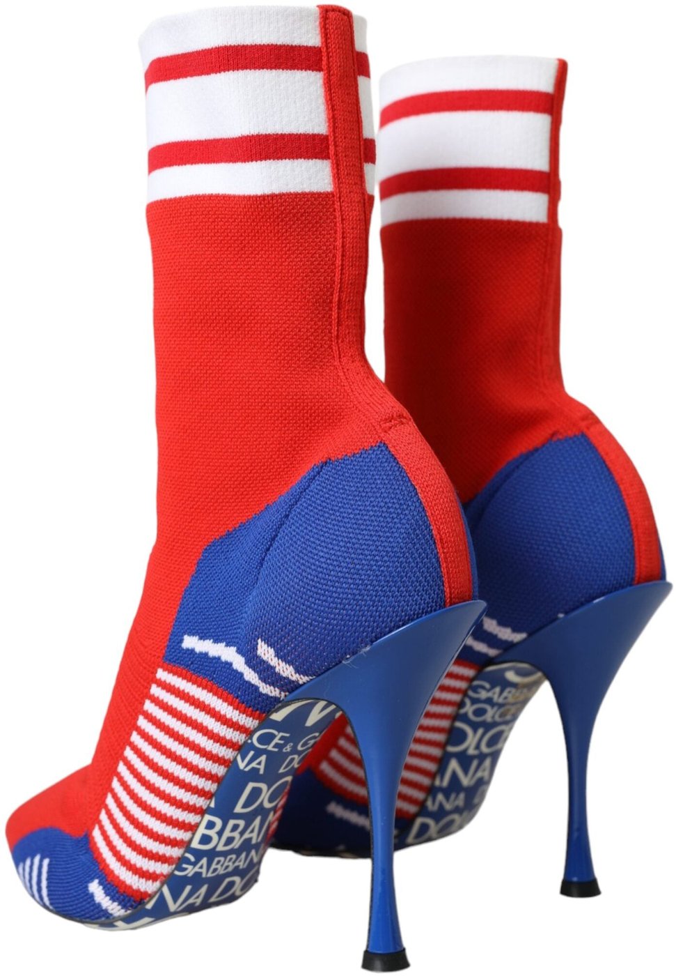 Dolce & Gabbana Red Blue Stretch Sock Style Ankle Boots Logo Shoes