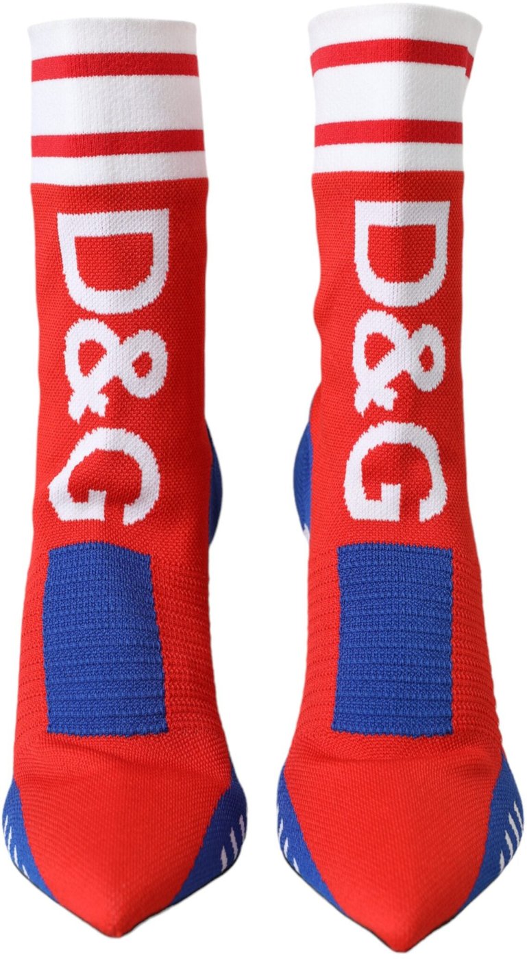 Dolce & Gabbana Red Blue Stretch Sock Style Ankle Boots Logo Shoes