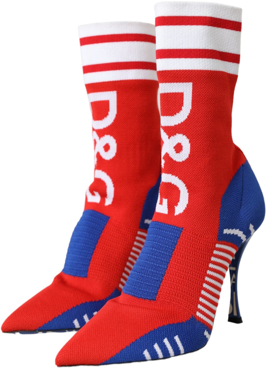 Dolce & Gabbana Red Blue Stretch Sock Style Ankle Boots Logo Shoes