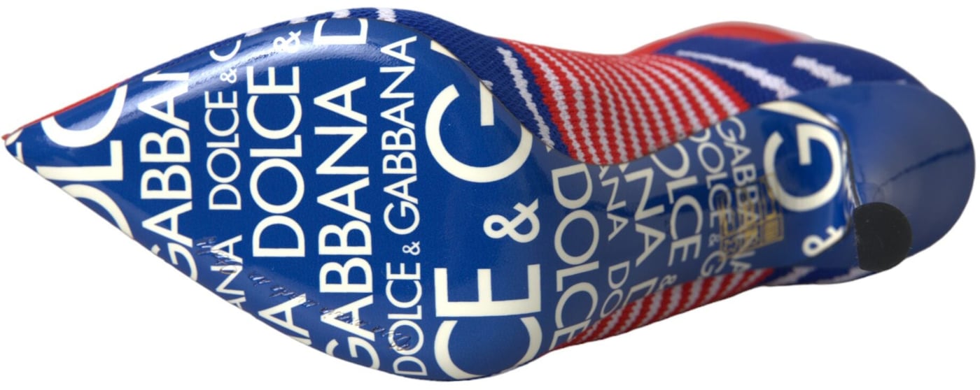 Dolce & Gabbana Red Blue Stretch Sock Style Ankle Boots Logo Shoes