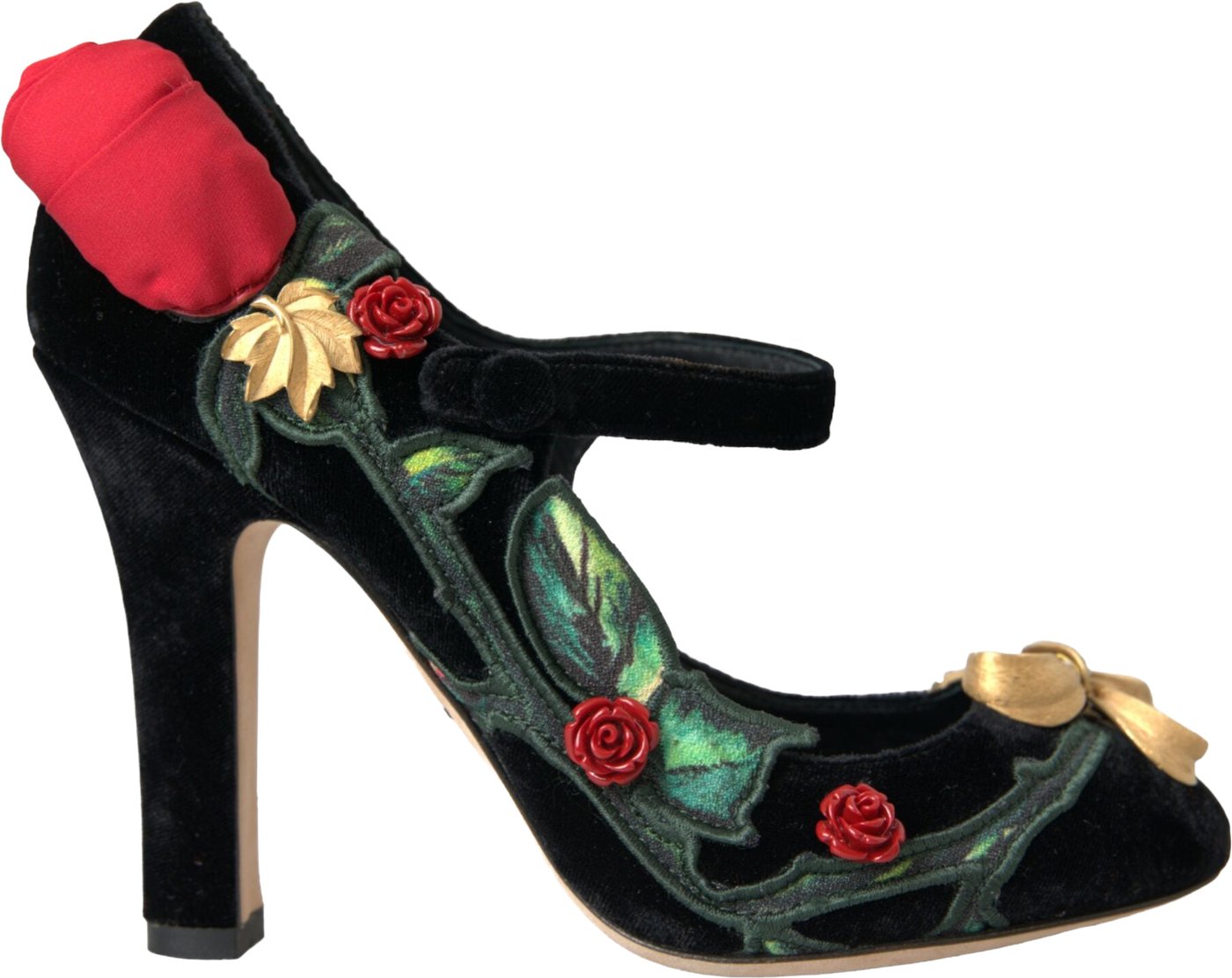 Dolce & Gabbana Black Roses Crystal Brooch Mary Jane Shoes