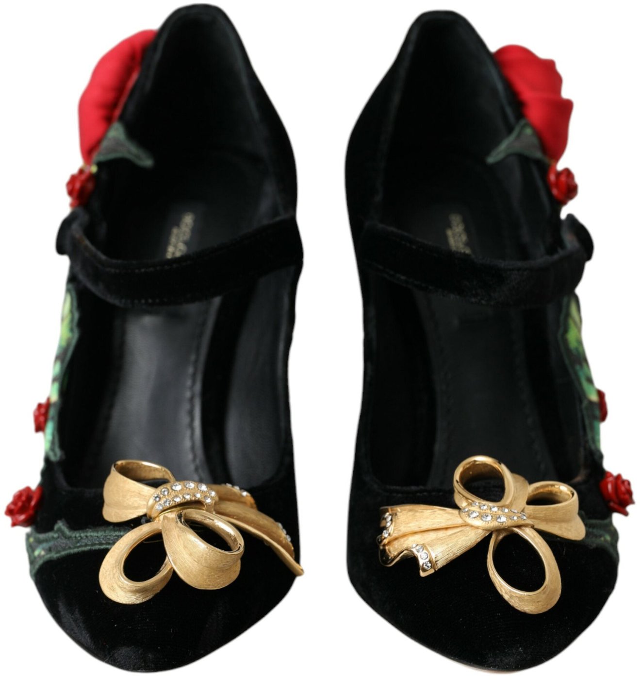 Dolce & Gabbana Black Roses Crystal Brooch Mary Jane Shoes