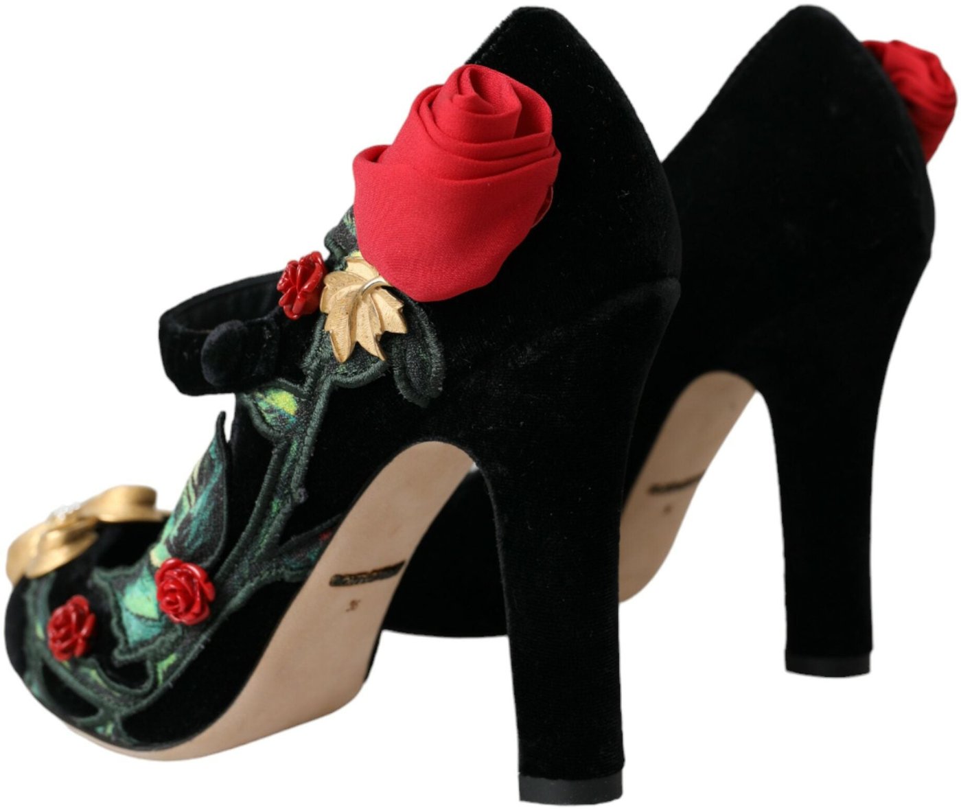 Dolce & Gabbana Black Roses Crystal Brooch Mary Jane Shoes