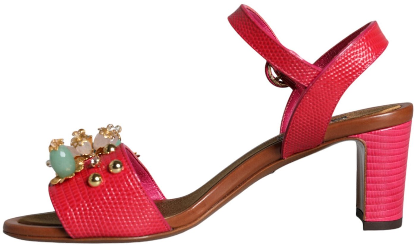 Dolce & Gabbana Fuchsia Leather Embellished Keira Sandals Shoes