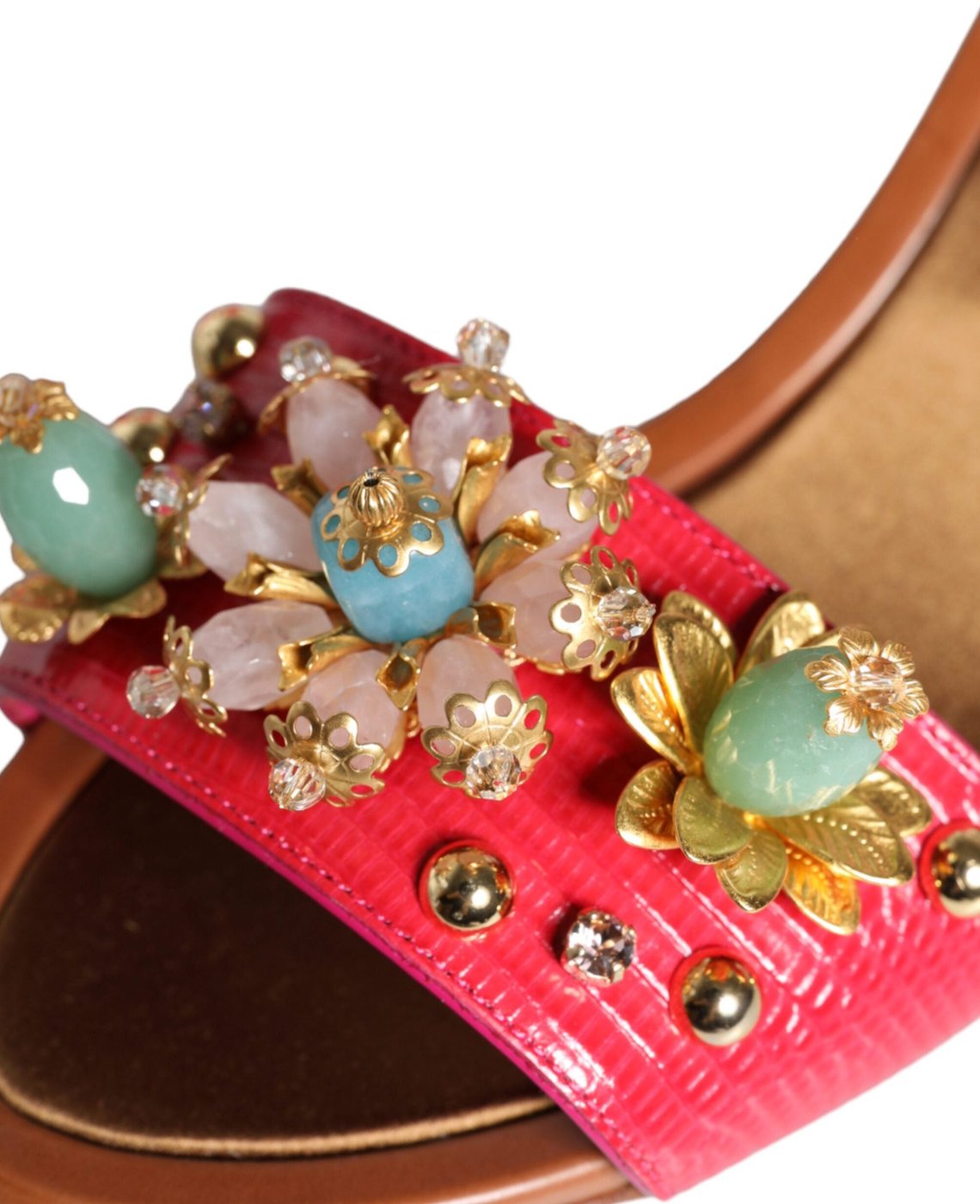 Dolce & Gabbana Fuchsia Leather Embellished Keira Sandals Shoes