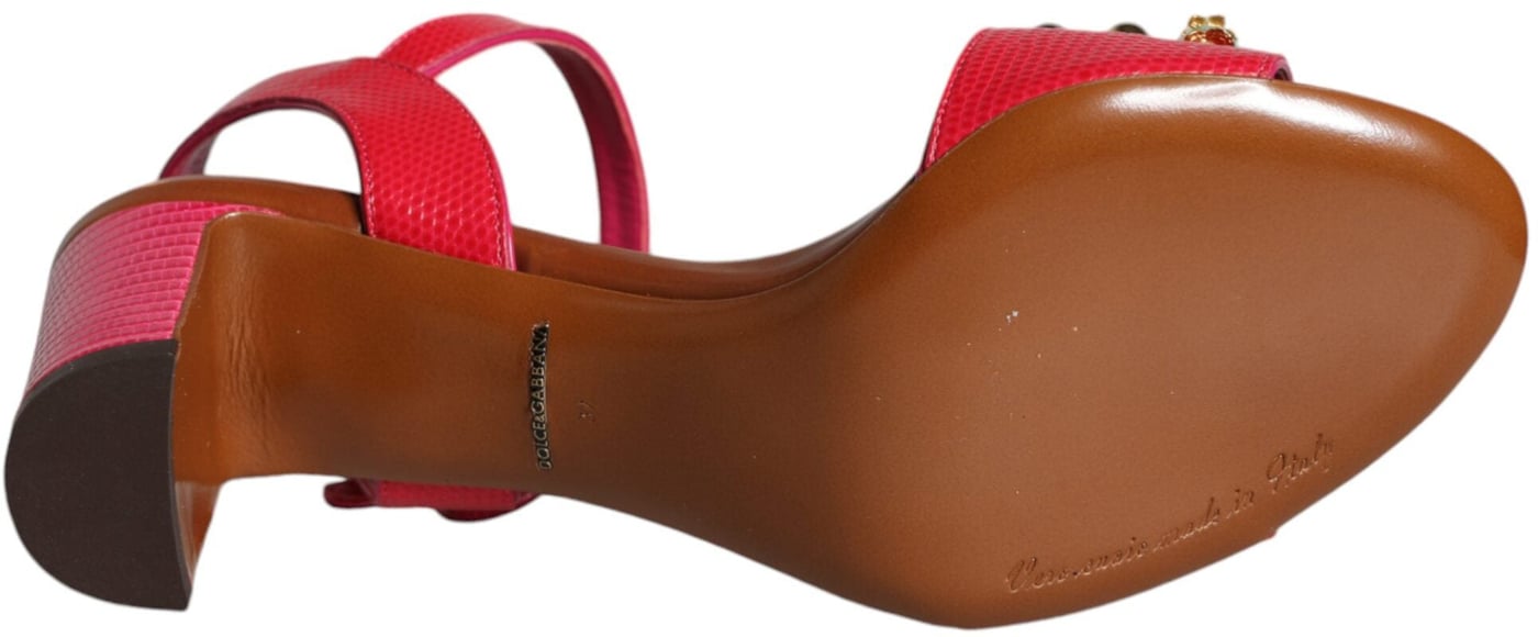 Dolce & Gabbana Fuchsia Leather Embellished Keira Sandals Shoes