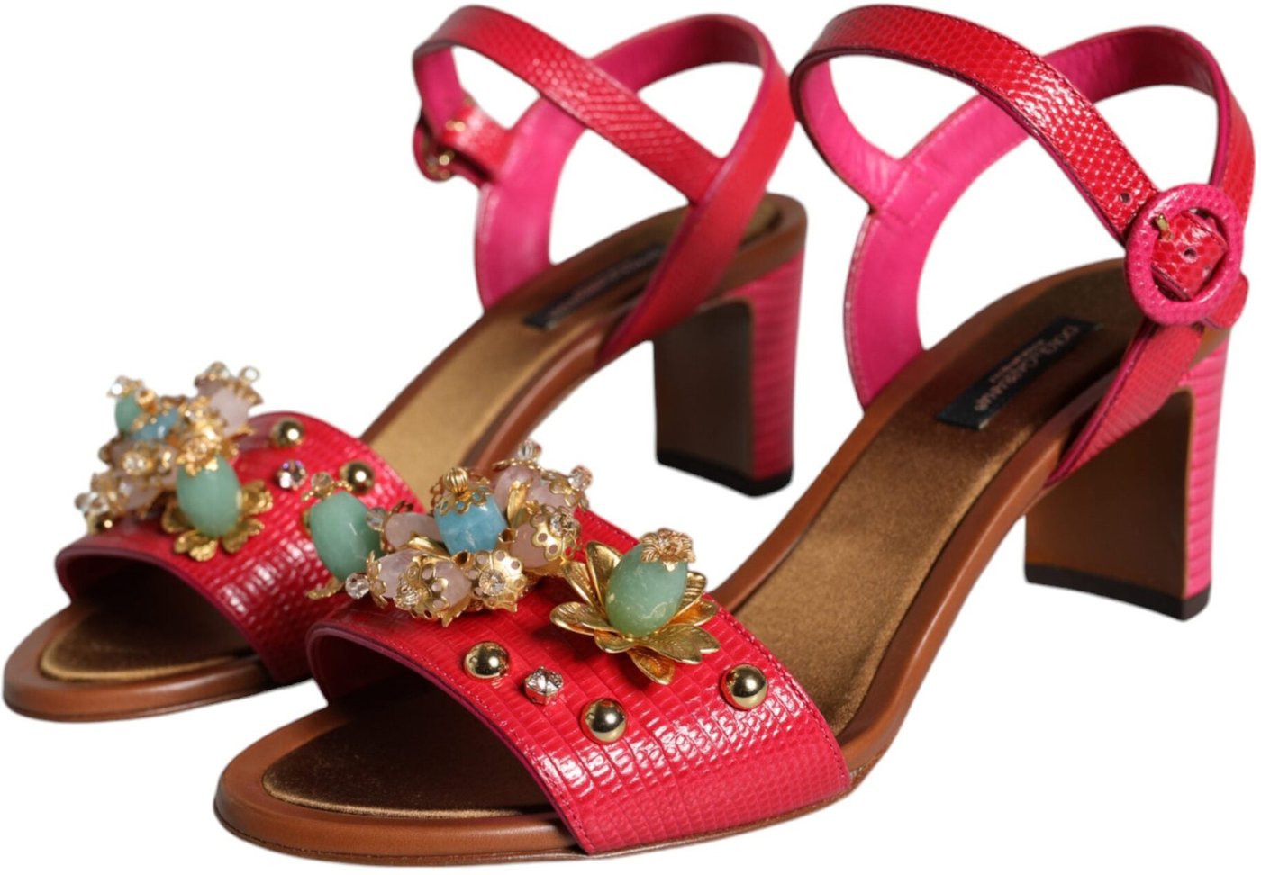 Dolce & Gabbana Fuchsia Leather Embellished Keira Sandals Shoes