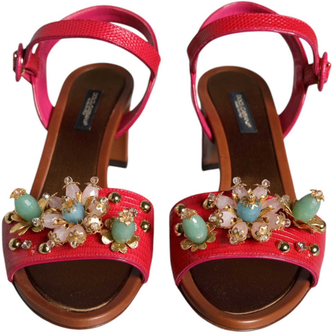 Dolce & Gabbana Fuchsia Leather Embellished Keira Sandals Shoes