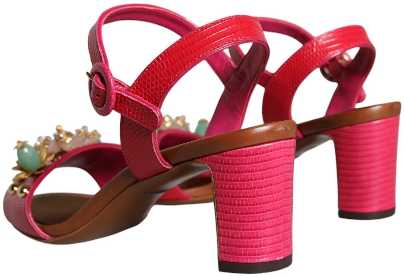Dolce & Gabbana Fuchsia Leather Embellished Keira Sandals Shoes