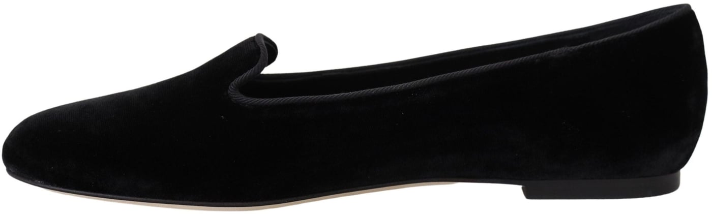 Dolce & Gabbana Black Velvet Slip Ons Loafers Flats Shoes