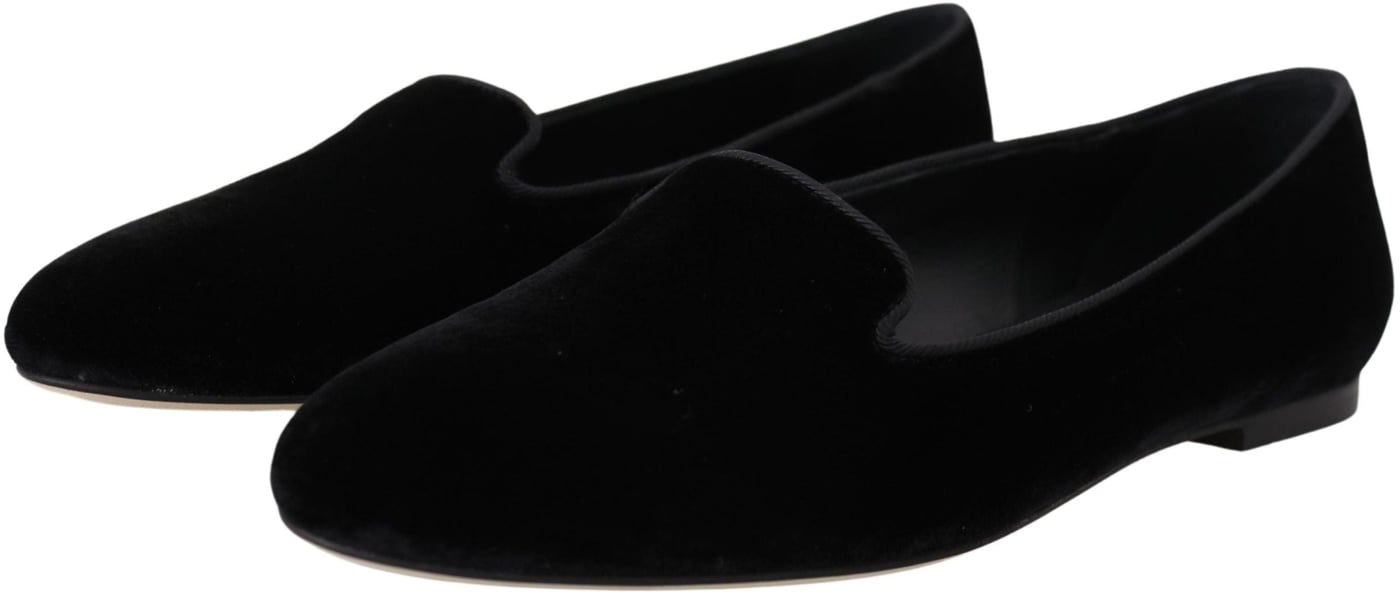 Dolce & Gabbana Black Velvet Slip Ons Loafers Flats Shoes