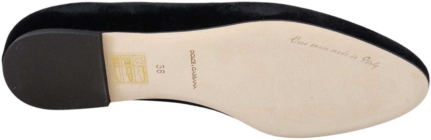Dolce & Gabbana Black Velvet Slip Ons Loafers Flats Shoes