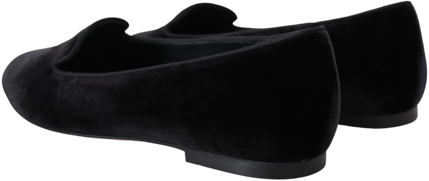 Dolce & Gabbana Black Velvet Slip Ons Loafers Flats Shoes