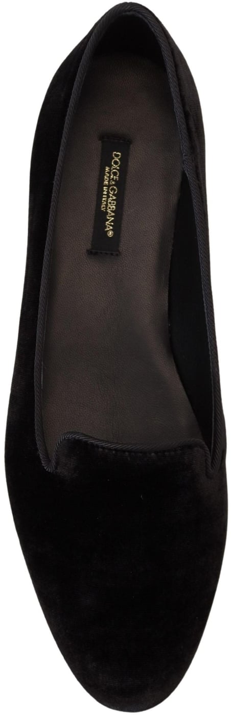 Dolce & Gabbana Black Velvet Slip Ons Loafers Flats Shoes