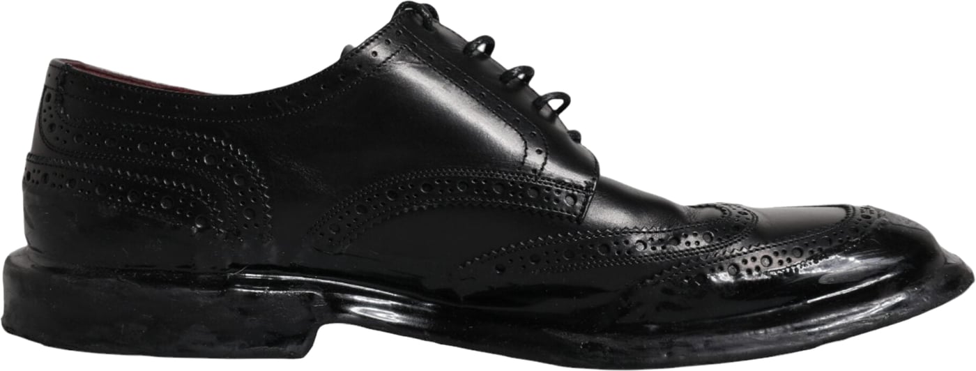 Dolce & Gabbana Black Leather Derby Wingtip Formal Shoes
