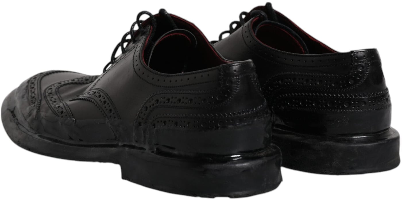 Dolce & Gabbana Black Leather Derby Wingtip Formal Shoes