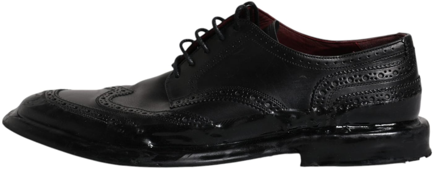 Dolce & Gabbana Black Leather Derby Wingtip Formal Shoes