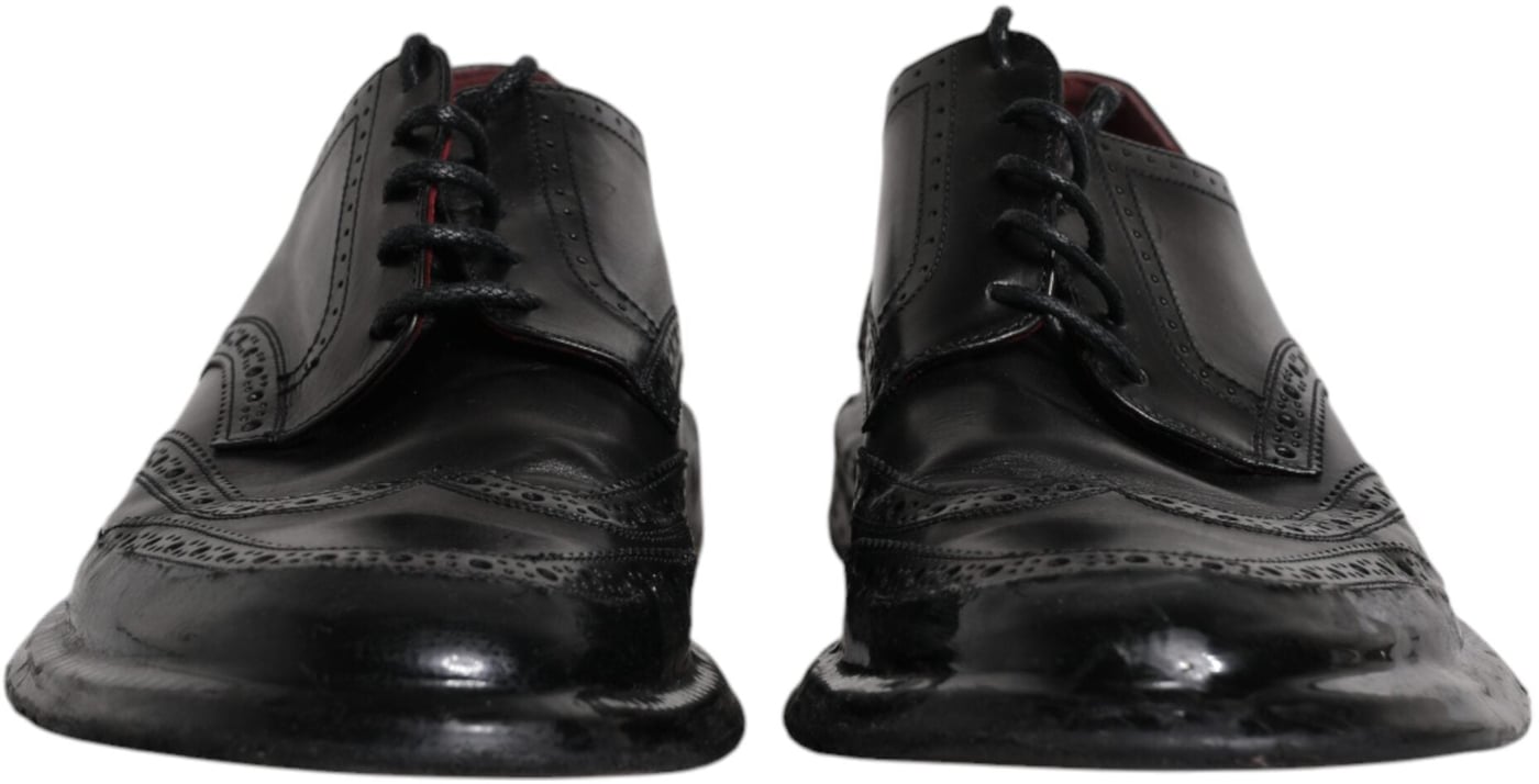 Dolce & Gabbana Black Leather Derby Wingtip Formal Shoes
