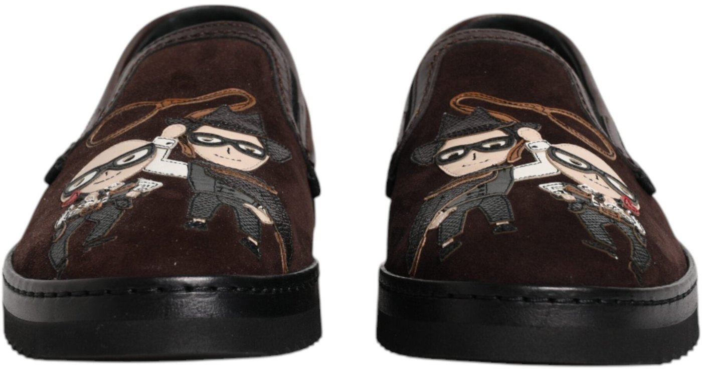 Dolce & Gabbana Brown Suede DG Family Slip On Flats Shoes