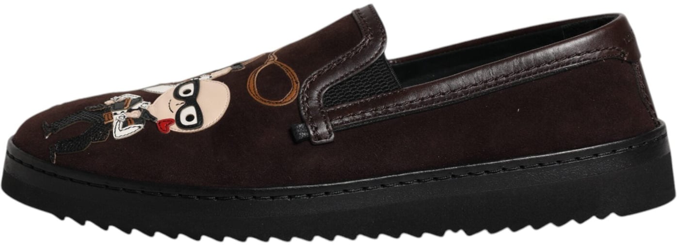 Dolce & Gabbana Brown Suede DG Family Slip On Flats Shoes
