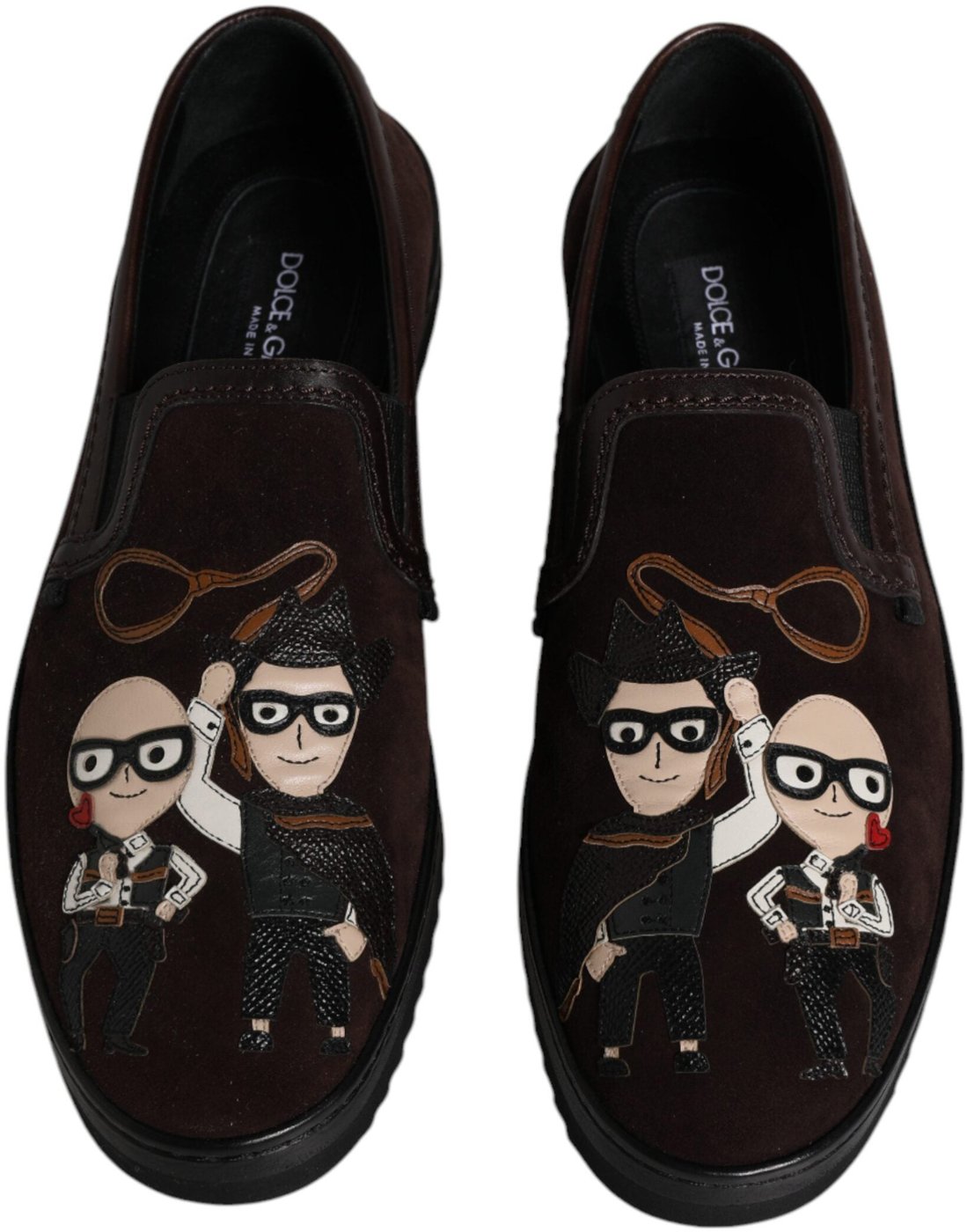 Dolce & Gabbana Brown Suede DG Family Slip On Flats Shoes