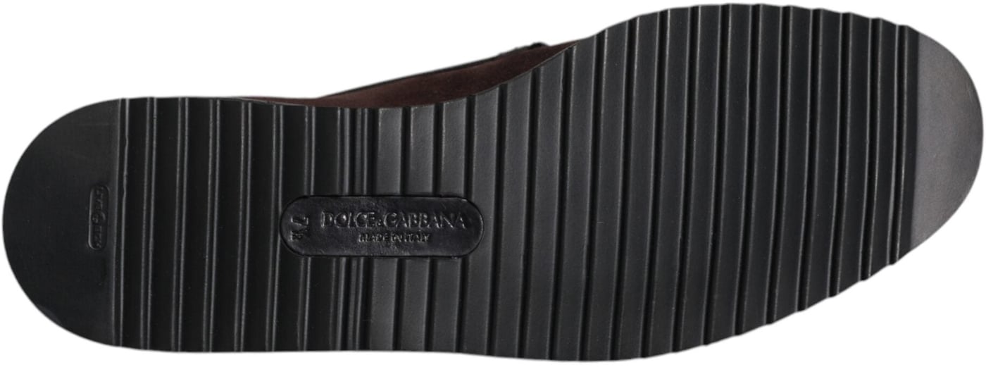 Dolce & Gabbana Brown Suede DG Family Slip On Flats Shoes