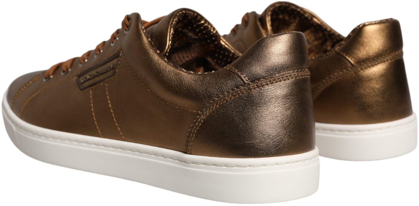 Dolce & Gabbana Gold Leather Logo London Men Sneaker Shoes