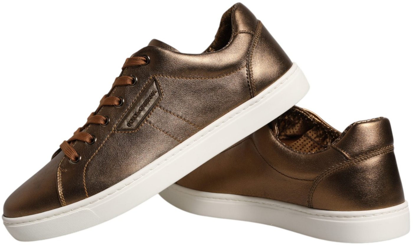 Dolce & Gabbana Gold Leather Logo London Men Sneaker Shoes
