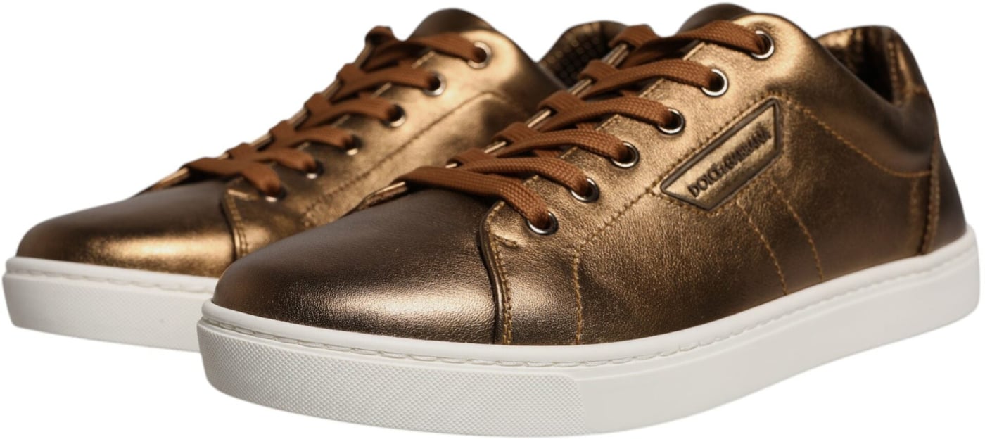 Dolce & Gabbana Gold Leather Logo London Men Sneaker Shoes