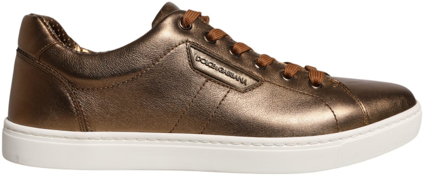 Dolce & Gabbana Gold Leather Logo London Men Sneaker Shoes