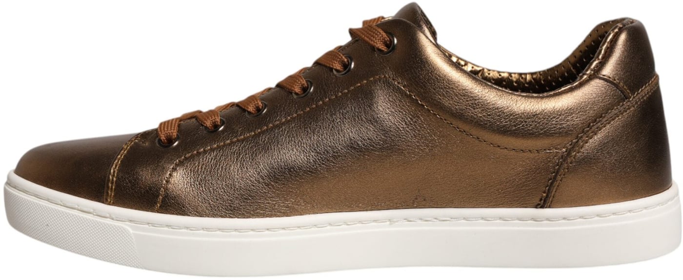 Dolce & Gabbana Gold Leather Logo London Men Sneaker Shoes
