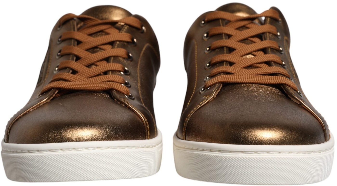 Dolce & Gabbana Gold Leather Logo London Men Sneaker Shoes
