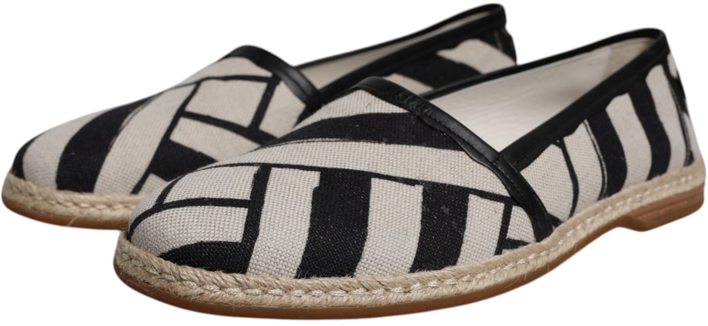Dolce & Gabbana Black White Stripes Slip On Espadrille Shoes